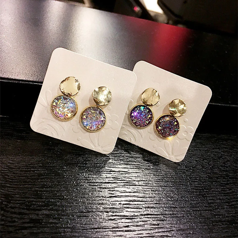

Gold Snowflake Charm Round Earring New Korean Style Purple Crystal Stud Earrings for Women Party Wedding Earings Fashion Jewelry