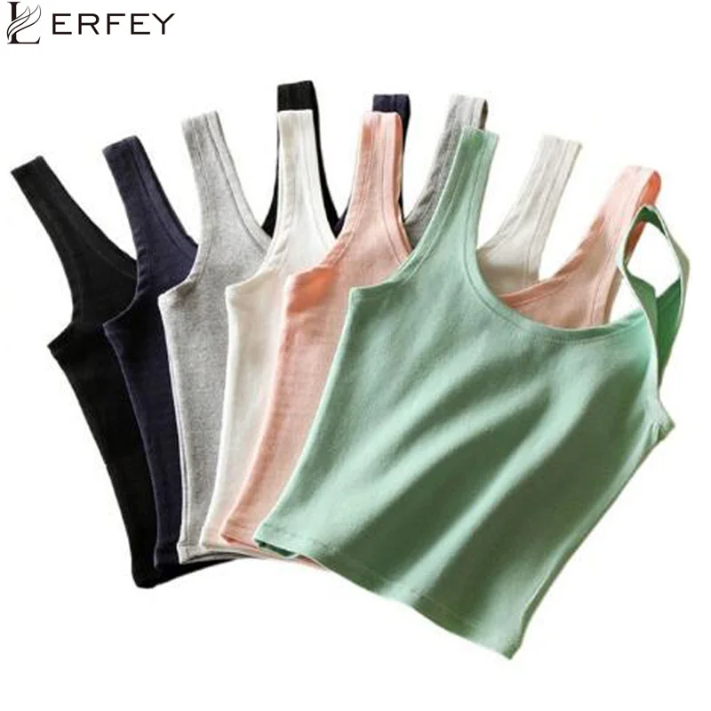Женская короткая укороченная хлопковая майка LERFEY повседневные Летние