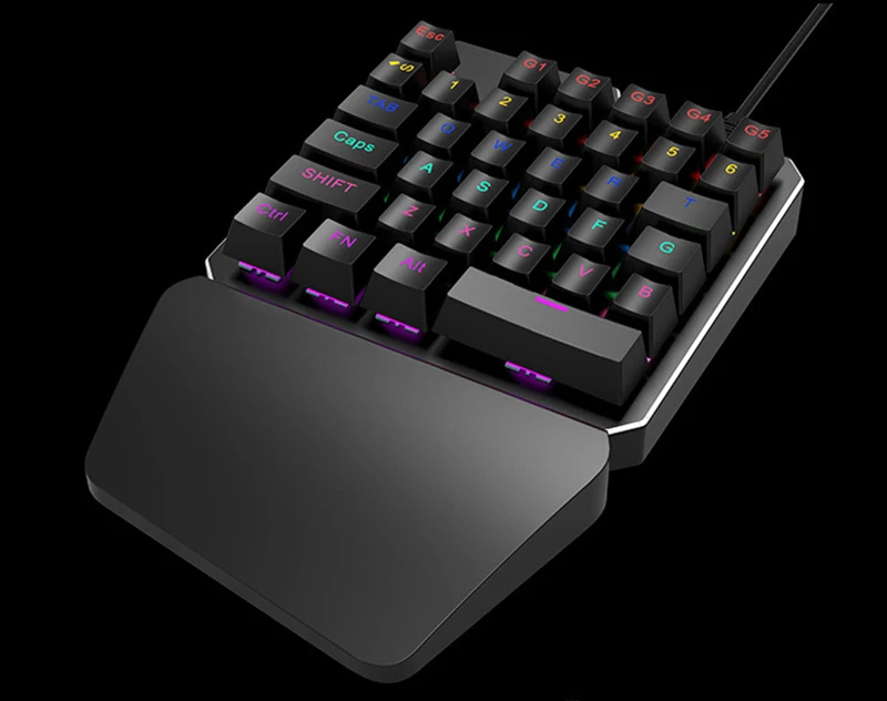 Игровая Механическая Проводная клавиатура с USB одной рукой 7 цветов светодиодный мини-клавиатура с подсветкой RGB синие переключатели эргономичное запястье для ПК