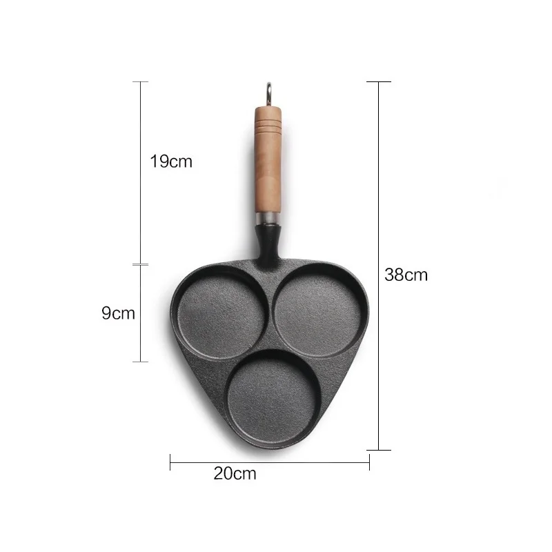 Сковорода чугунная для жарки яиц с 3 отверстиями и деревянной ручкой| |