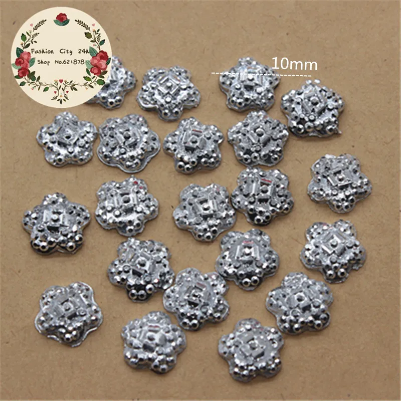 100 шт. серебряные стразы из смолы цветы/сердце/звезда/бабочка/круглая обратная