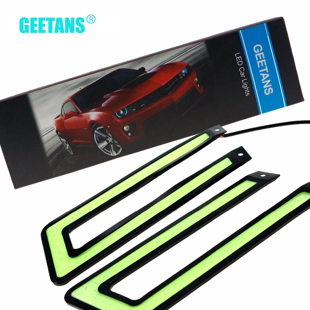 

2pcs White ice blue COB Led Daytime Running Light DRL Headlight Fog Lamp DC12V Car Light Source U Shape 6000K CJ
