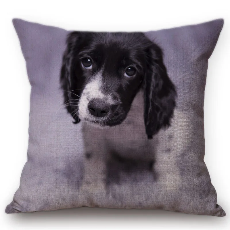 Чехол наволочка из хлопка и льна с рисунком собаки в современном стиле для