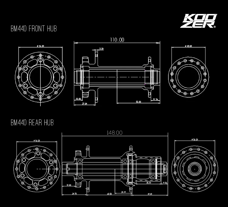 KOOZER BM440 ступица для горного велосипеда, 4 подшипника, 32 отверстия, широкая ось ковша, алюминиевая ступица, аксессуары для велосипедной ступицы 15x110/12x148 мм