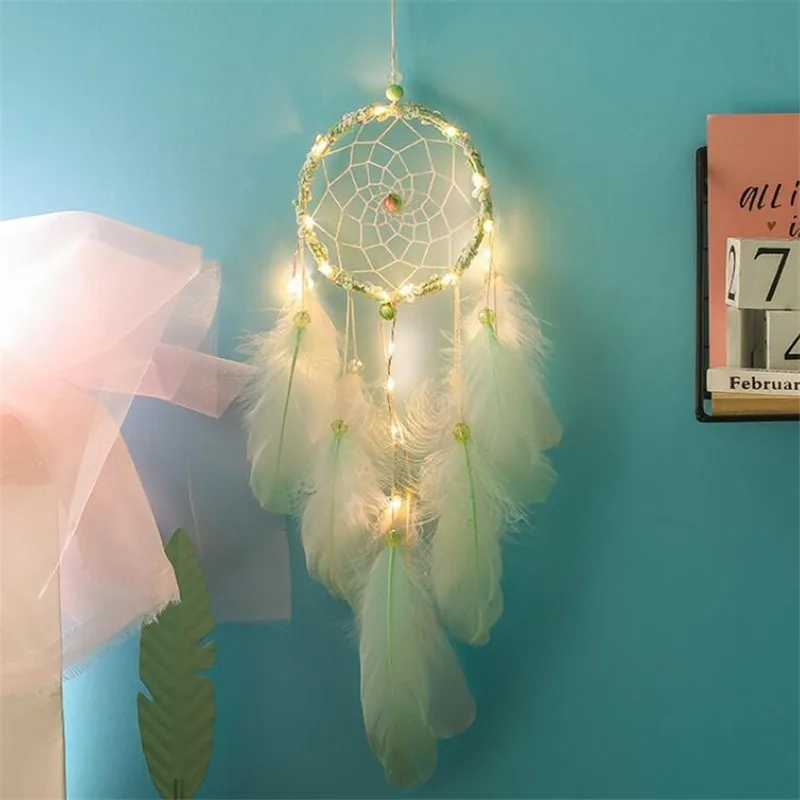Светодиодный освещение мечта Ловец снов перья романтическое украшение номера