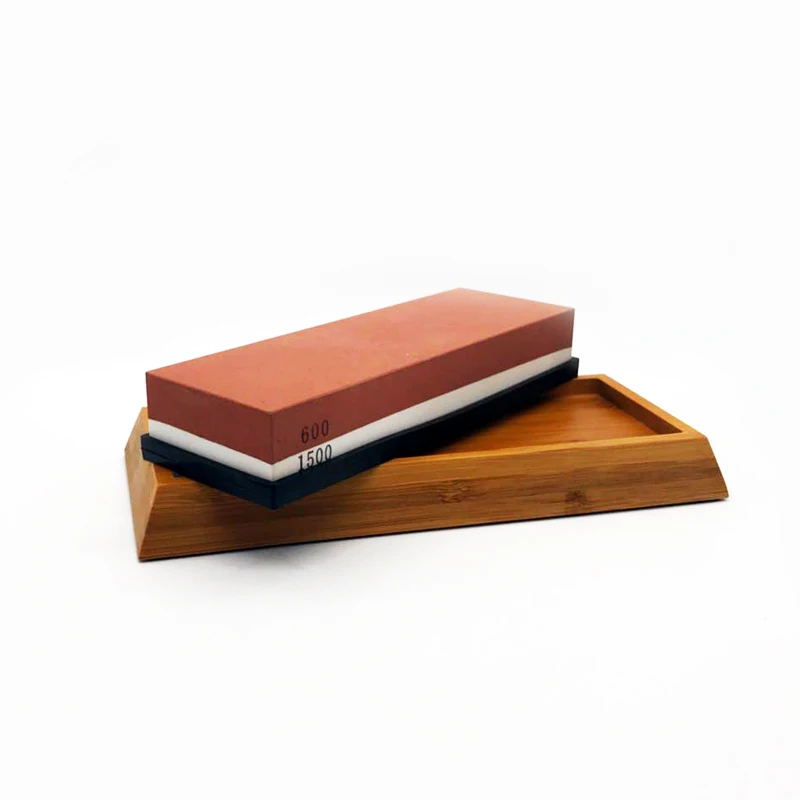 NHM 1 pcs Kitchen knife sharpener corundum whetstone oil stone honing stones grindstone Bamboo base | Дом и сад