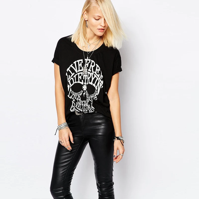 2021 summer rock punk t shirt women streetwear skull printed short sleeve cotton loose black harajuku brand tee shirt femme tops