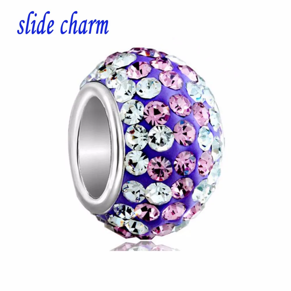 

slide charm Free shipping Valentine's Day vignettes European and American fashion crystal charm beads fit Pandora bracelet