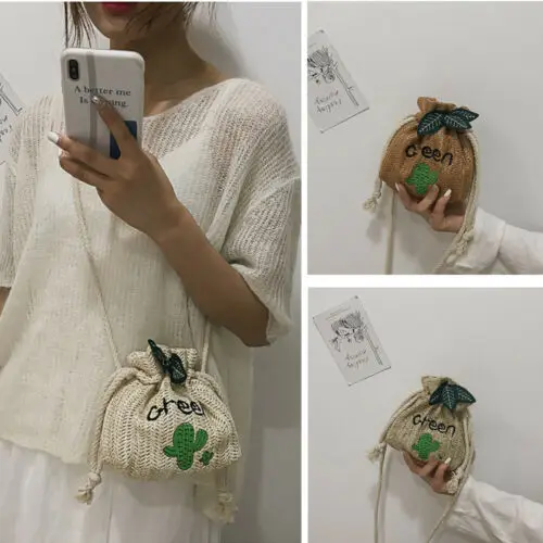 Женская Плетеная соломенная сумка Boho плетеная Сумка из ротанга на шнурке пляжный
