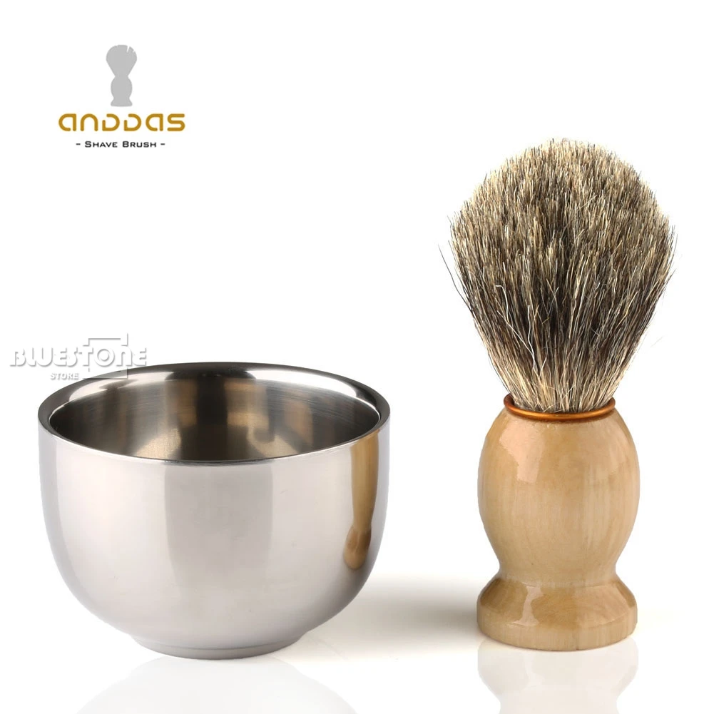Мужская кисть для волос барсука Чаша бритья из нержавеющей стали набор