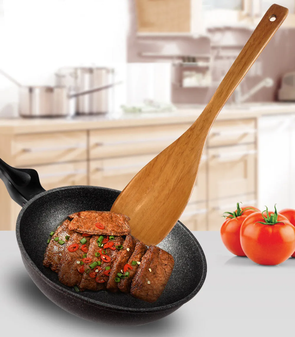 Кухонный инструмент длинные деревянные рисовые лопатки Совок кухонная посуда антипригарные ручные лопатки для вока кухонные аксессуары F80