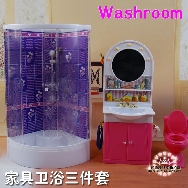 Genuine for princess barbie toilet bath hair dresser doll accessories 1/6 bjd bathroom bathtub furniture set child toy gift | Игрушки и