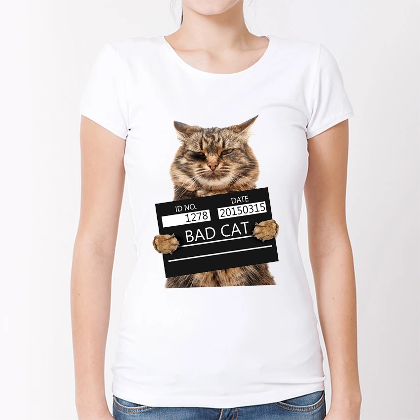 Модная женская футболка с принтом Bad Cat Dept крутая изображением кота летние