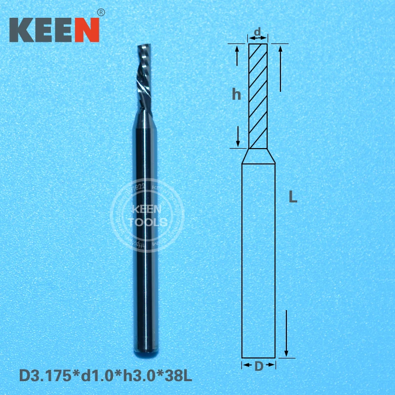 

3.175*1.0*3mm Single Flute Spiral Bit One Flute End Mill Carbide Milling Cutter for Acrylic