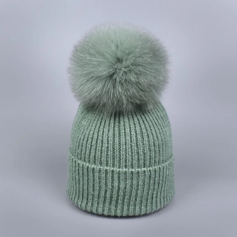 Q Для девочек Pom Beanie теплая вязаная Bobble меховым помпоном шапка и шарф комплект натуральным лисьим мехом помпоном зимняя шапка skullies - Цвет: Q