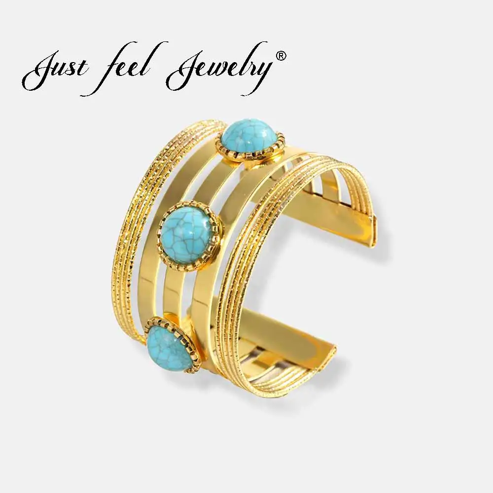 Роскошное с натуральным камнем золотого цвета браслет Блестящий широкий