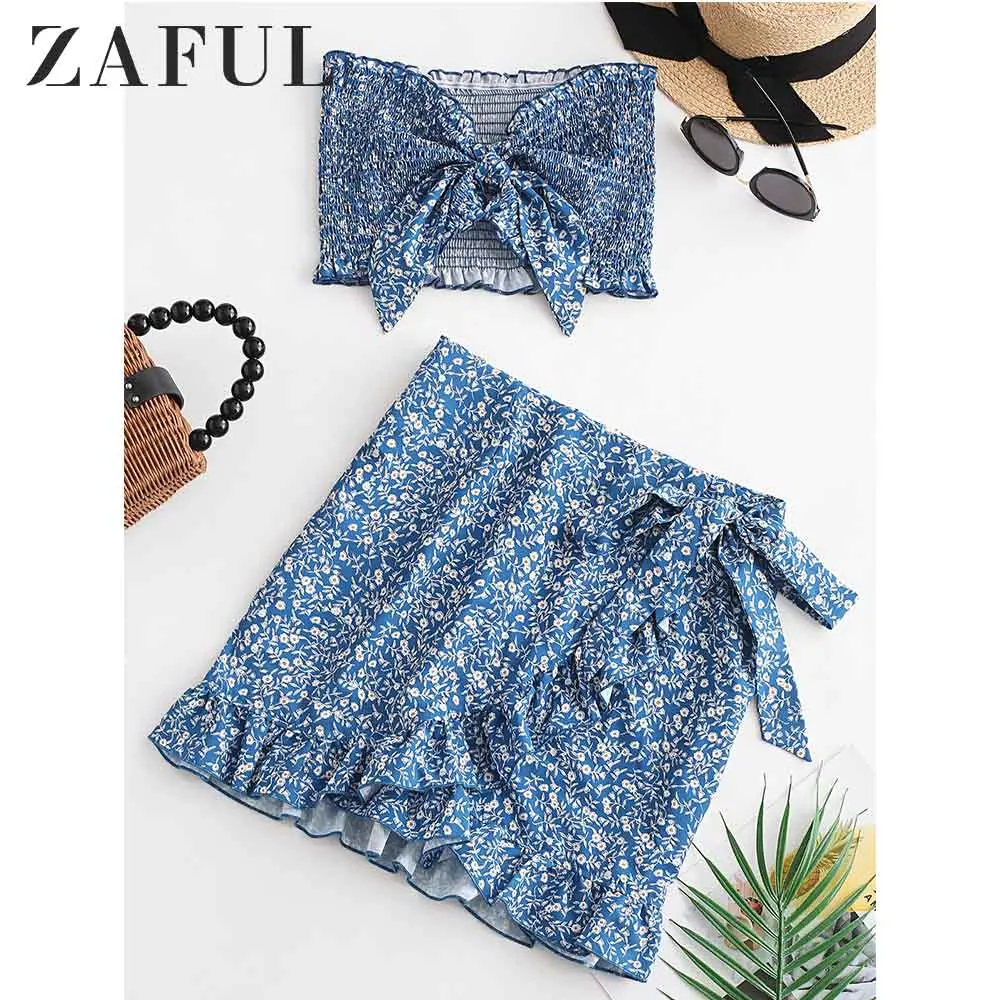 ZAFUL Бандо-топ с цветочным узором и блузами без рукавов бретелекТопы на молнии