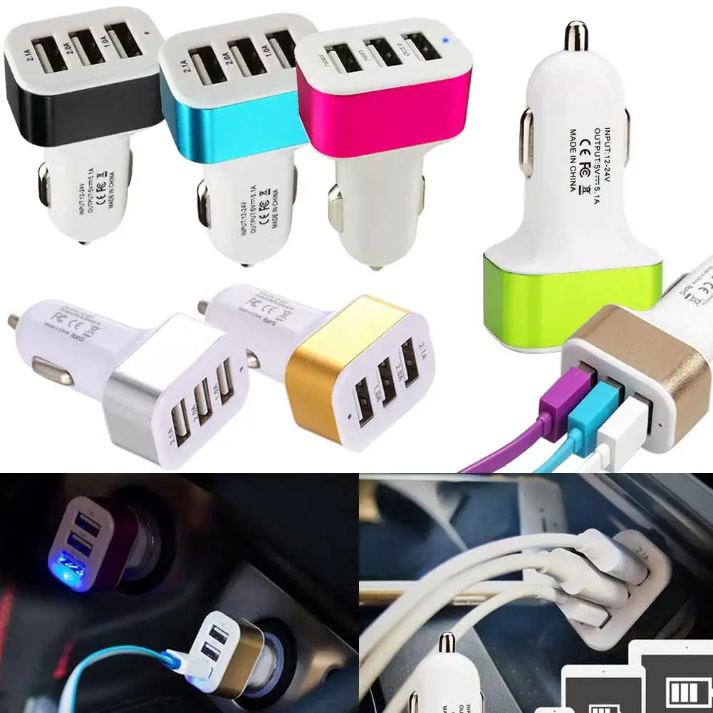 

Universal Triple USB Car Charger Adapter USB Socket 3 Port Car-charger 3.1A 2.1A 1.1A for iPhone 6 Plus Samsung S7 Car S