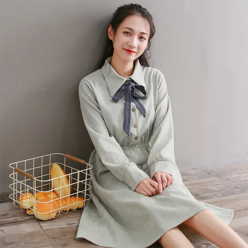 Женское вельветовое Повседневное платье 2018 Новое Осеннее женское халат сплошной