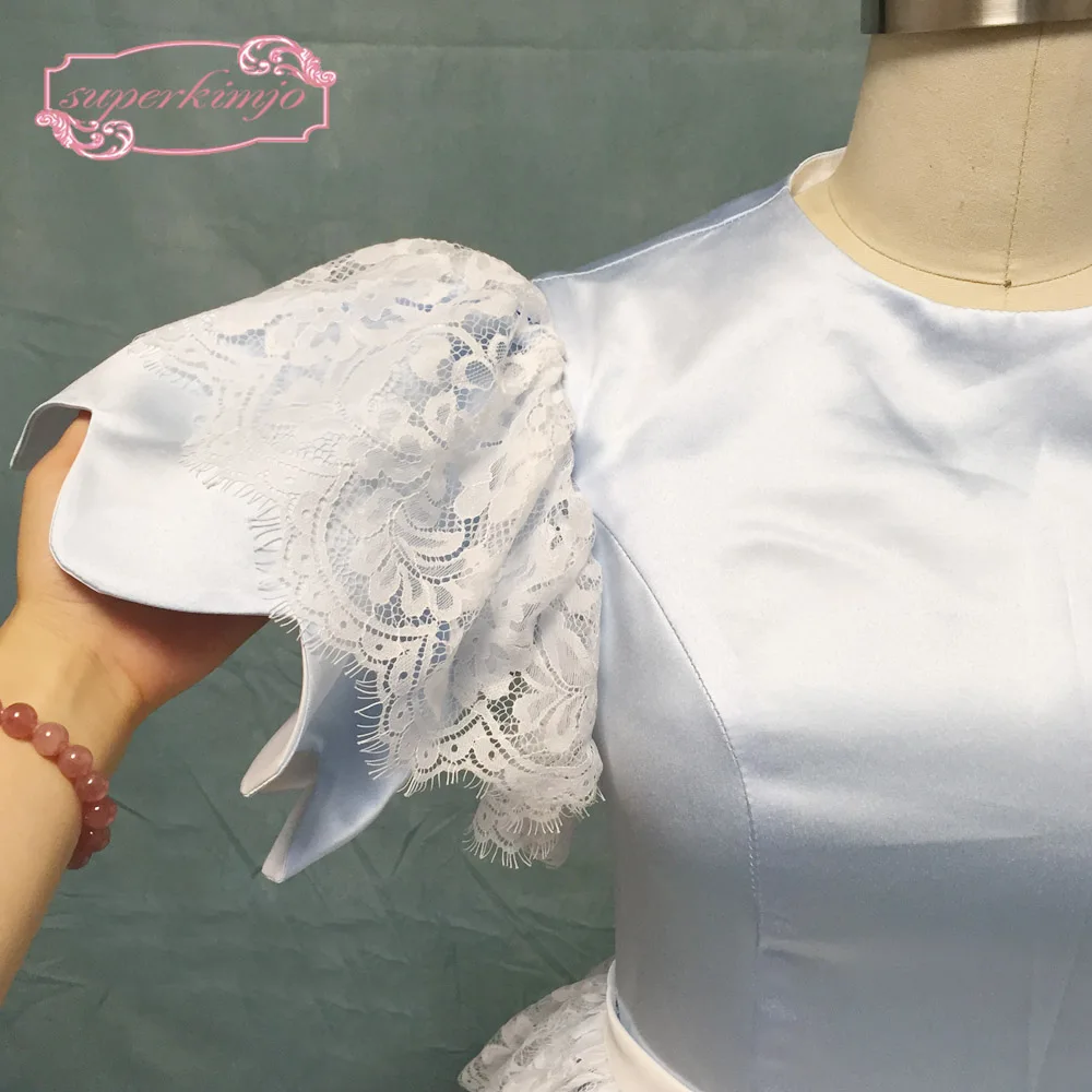 Синие платья для выпускного вечера 2020 атласные кружевные вечерние с вырезом