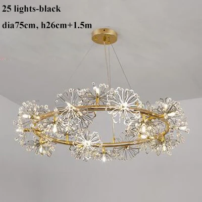 gold-25 lights Скандинавские Золотые/черные металлические светодиодные люстры для гостиной, хрустальные бусины, светодиодные подвесные люстры, светильники для столовой, подвесной светильник - Цвет абажура: gold-25 lights