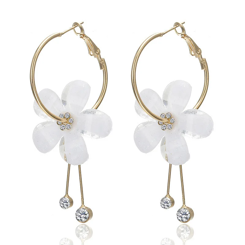 

Brincos Pendientes Aretes New Korean Version 6 Petals Acrylic Zircon Tassels Several Earrings, Transparent Sunflower Earrings