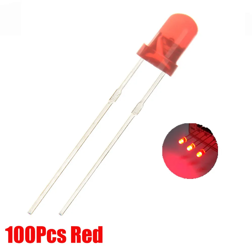 Red 100Pcs 100 шт. F3 3 мм светодиодный диодный светильник в ассортименте комплект зеленый синий белый желтый красный для arduino DIY Kit 5 цветов светодиодный - Цвет: Red 100Pcs