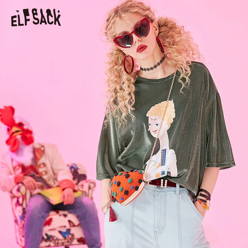 ELFSACK повседневные женские топы с мультяшным принтом винтажные свободные