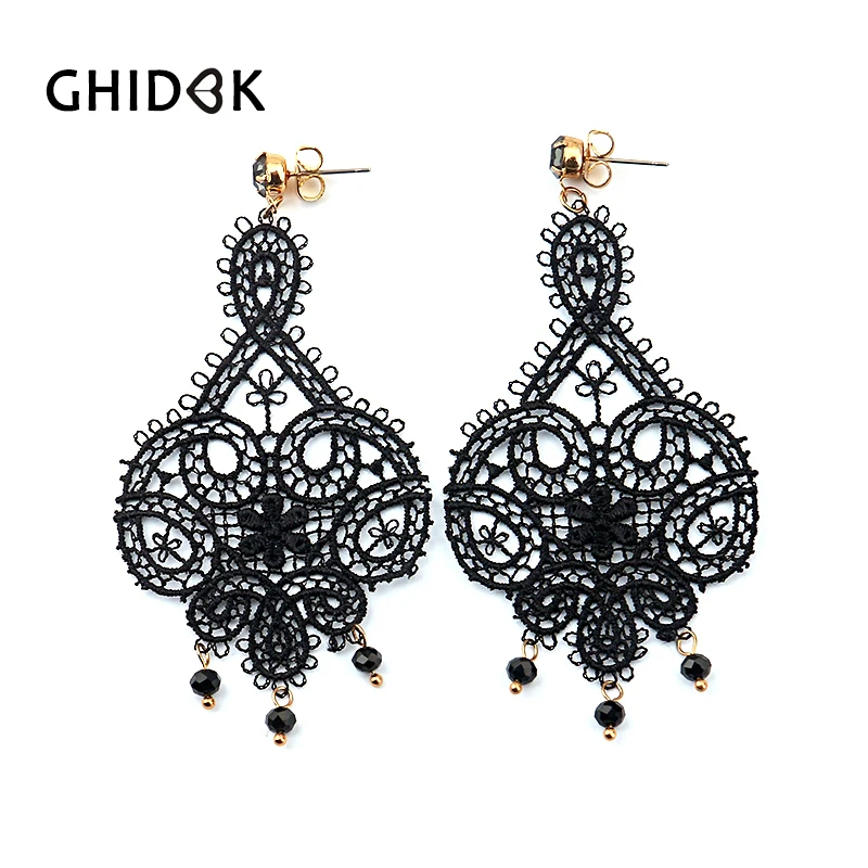 GHIDBK 2018 винтажные шикарные белые черные кружевные Висячие серьги для женщин