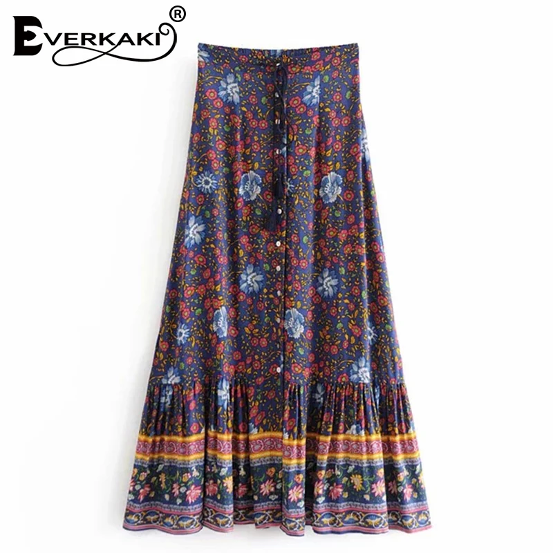 Everkaki юбка в стиле бохо Gypsy Цветочный принт юбки Для женщин регулируемые пояса