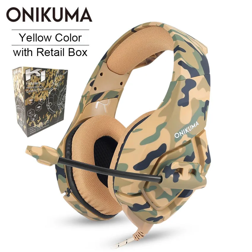Yellow withRetailBox ONIKUMA K1 шлем игровая гарнитура PC Gamer стерео наушники с гарнитурой с микрофоном для PS4 Xbox One геймпад ноутбук планшет - Цвет: Yellow withRetailBox