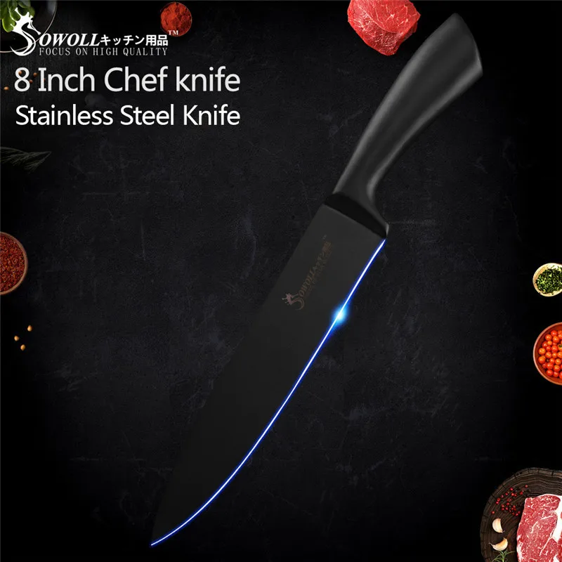 8 inch chef SOWOLL, Новое поступление, набор ножей из нержавеющей стали, черное острое лезвие, экономия труда, кухонный нож 3Cr13, стальной японский нож шеф-повара - Цвет: 8 inch chef