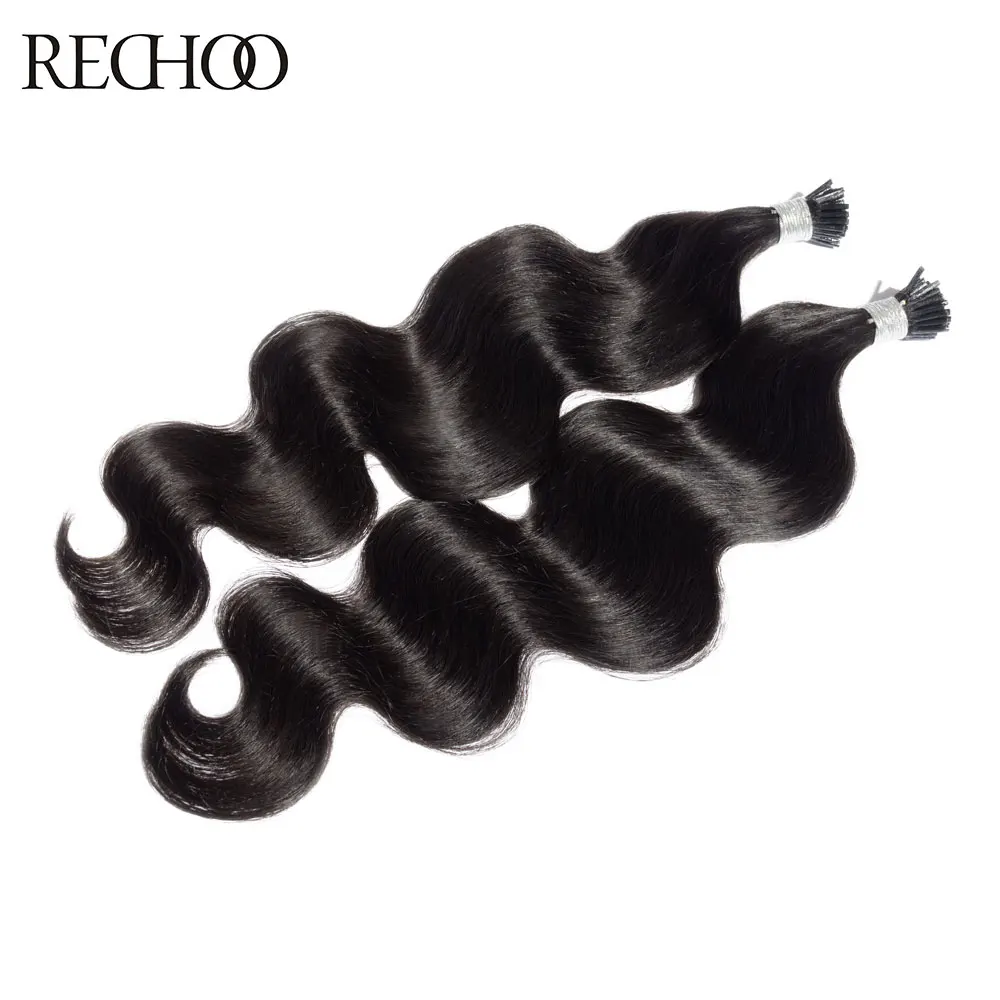 Rechoo 100 г/лот 100s предварительно скрепленные накладные волосы с I-tip 1"-24" Remy кератиновые человеческие волнистые волосы натуральные человеческие волосы - Цвет: # 1B