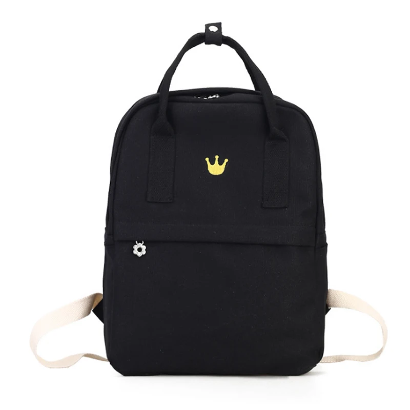 Black TTOU, японский и корейский стиль, Harajuku, милый, вышивка, кошка, корона, холст, рюкзак, прекрасный, консервативный стиль, ранец, школьная сумка для девочек - Color: Black