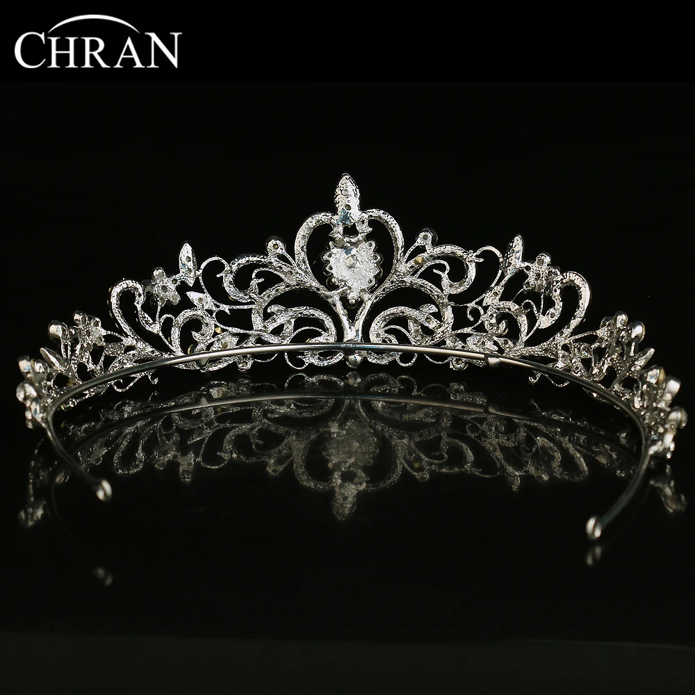 CHRAN Heart Waterdrop Shaped Crown Wedding Hair Accessories Silver Color Crystal Bridal Tiaras Women Jewelry Queen Crowns | Украшения и
