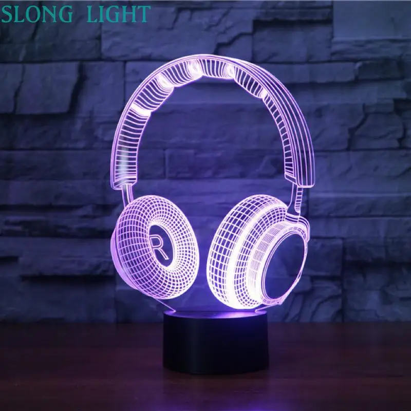 3D лампа гарнитура DJ Illlusion студийный монитор hifi музыкальный наушник 3d Ночник светильник для наушников красочная настольная лампа украшение для спальни