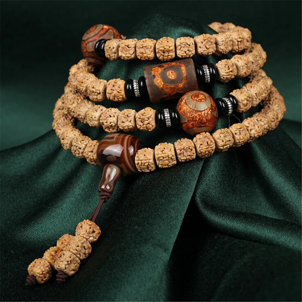 Оригинальный дизайн натуральный полный мясо 5 лепестков Rudraksha буддийские 108 Mala