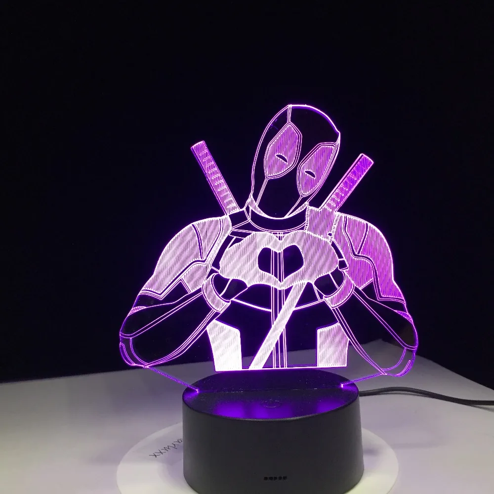 Неудобный ночной Светильник Deadpool с сердцем 3D настольная лампа Оптическая