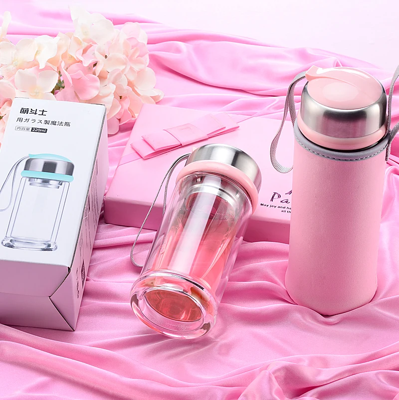 Стеклянная бутылка для воды My Water Bottle ситечко заваривания чая с двойными стенками