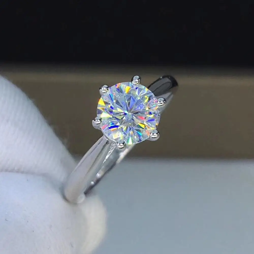 Круглое серебряное кольцо с муассанитом 1ct D VVS роскошное женское | Украшения и