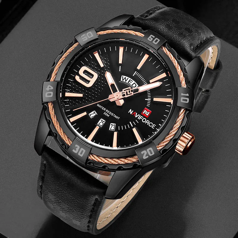 Black Black GoldL NAVIFORCE, золотые часы для мужчин, люксовый бренд, нержавеющая сталь, мужские наручные часы, мужские часы,, люксовый бренд, Relogio Masculino - Цвет: Black Black GoldL
