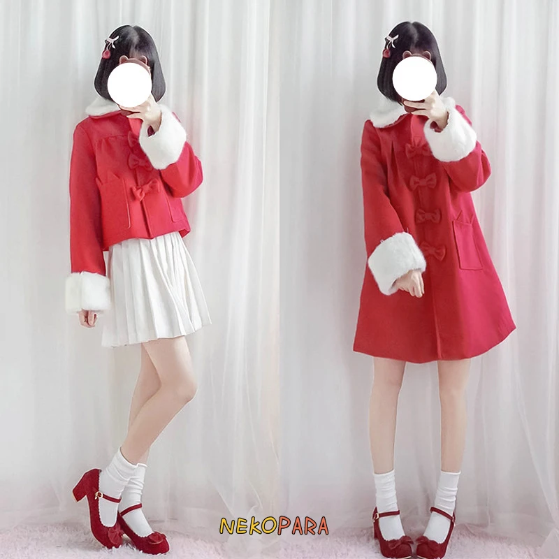 Милое зимнее пальто в стиле &quotЛолита&quot с квадратным котом и бантом теплая