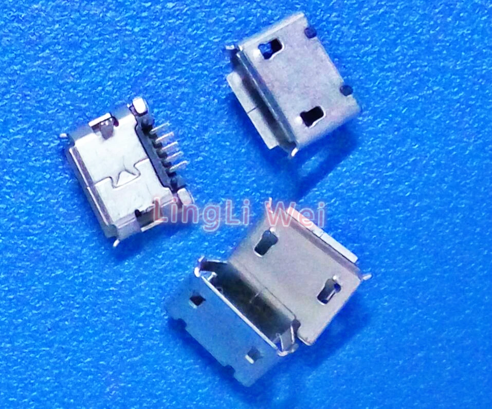 100 шт./лот Micro USB 5P 5 контактный разъем DIP2 длинный контактов гнездо для зарядки