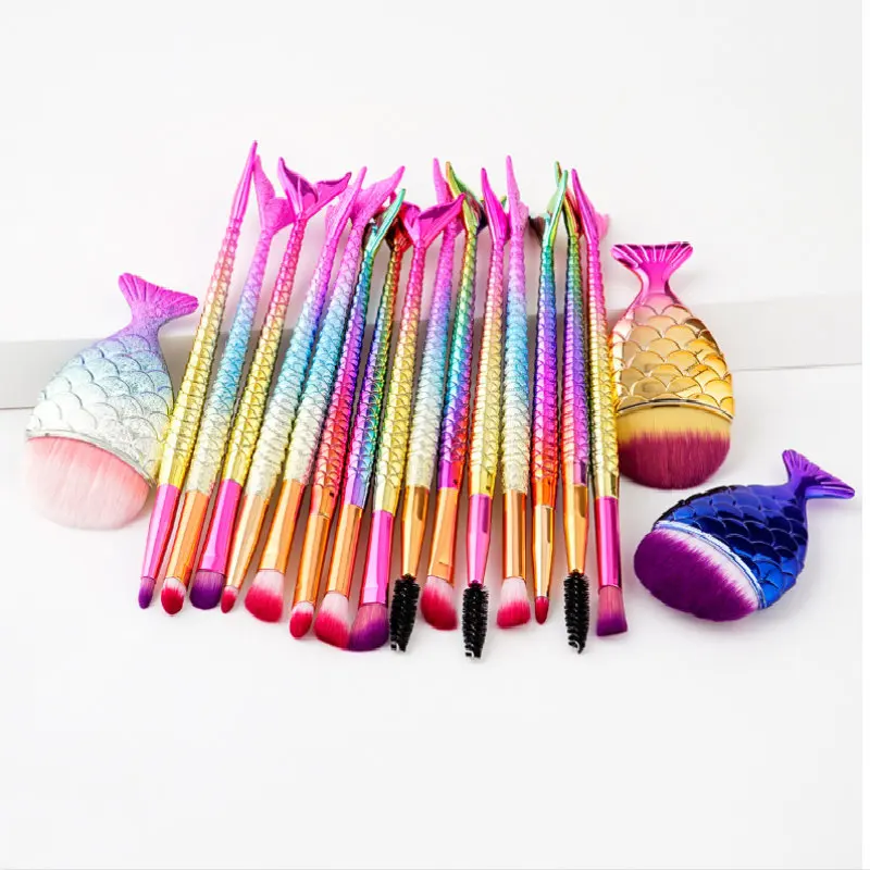 

10 Pcs Makeup Brushes Mermaid Octagonal Eye Shadow Brush Fan-shape Brush Eye Set Makeup Tools
