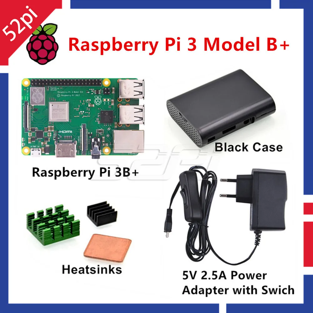 52Pi Raspberry Pi 3 стартовый комплект с Model B + 5 В 2.5A EU/US/разъем блока питания для
