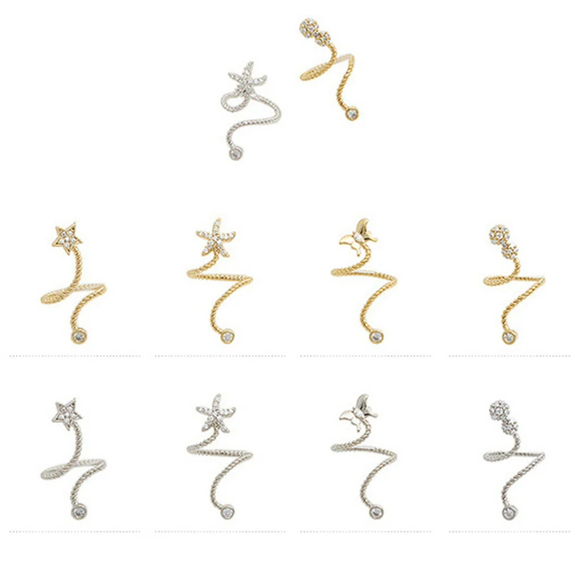 

4 Different Designs Rhinestone Starfish Star Flower Shape Rings Opening Adjustable Multicolor Top Seller for Women