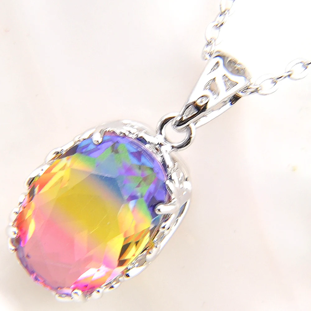 Luckyshine, модный топ, Радужный BI-COLORED, турмалин, Кристалл циркония, серебро, для женщин, обручение, подарок, подвеска, ожерелье