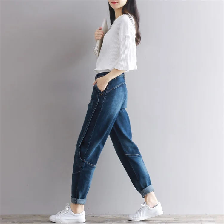 

Boyfriend Jeans For Women Spliced Denim Jeans Woman High Waist Jeans Femme Womens Harem Denim Pants Spring Autumn Bottoms XXXL