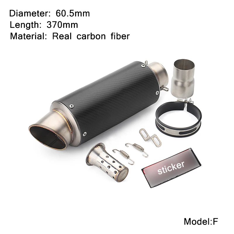 F 270mm/310mm/370mm/470mm Motorcycle Silencer System Tail Silp on for 60.5mm Motorbike Carbon Fiber Exhaust Muffler Pipe - Цвет: F
