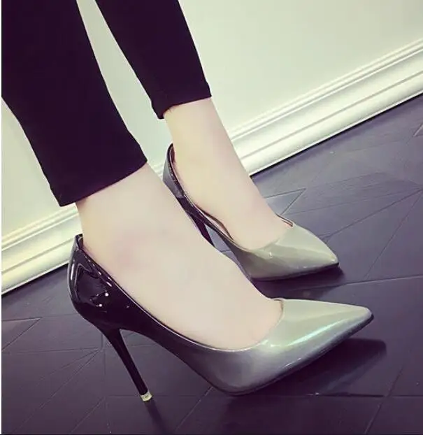Женские туфли лодочки из лакированной кожи с острым носком на высоком каблуке 8